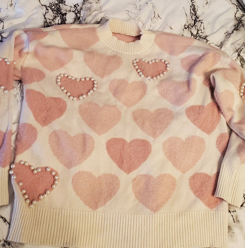 *SOLD*Never Worn Mock neck pearled heart sweater